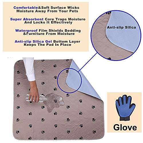 Washable Dog Pee Pads with Puppy Grooming Gloves,Puppy Pads,Reusable Pet Training Pads,Large Dog Pee Pad,Waterproof Pet Pads for Dog Bed Mat,Super Absorbing Whelping Pads - size: 34x36 Inch (Pack of 2)