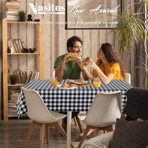 Nasitos 2 Pack Vinyl Picnic Table Cloth Rectangle Table 60x84 Inch-Flannel Backed Waterproof Tablecloth Checkered Black and White, Wipeable Plastic Table Cover for Dinner Party, Kitchen, Outdoor - color: Black and White, size: 60x84 Inch (Rectangular)