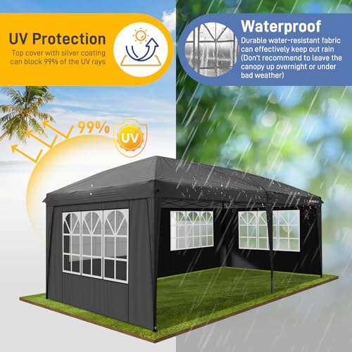 VINGLI 10x20 ft Pop Up Canopy Tent with 6 Sidewalls with Carry Bag, Outdoor Canopy Patio Event Tent Commercial Canopy(Black) - color: Black