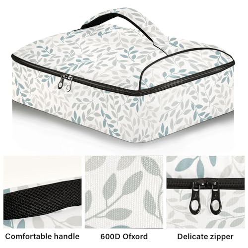 Leaves Blue Gray White Pizza Bag Thermal Tote Plants Natural Flowers Insulated Casserole Cookware Carrier for Hot or Cold Food Fits 15" x 11" Baking Dish for Pockluck, Parties, Picnic, and Cookouts - color: Leaves