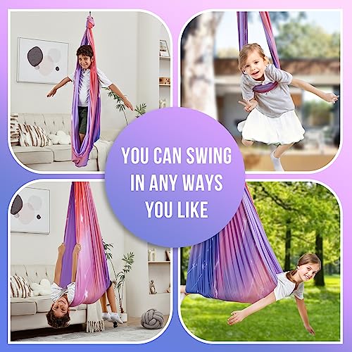 Sensory Swing, Indoor & Outdoor Sensory Swing for Kids & Adults, Double Layer Therapy Cuddle Swing for Kid with Autism, Holds up to 300lbs - color: Pink