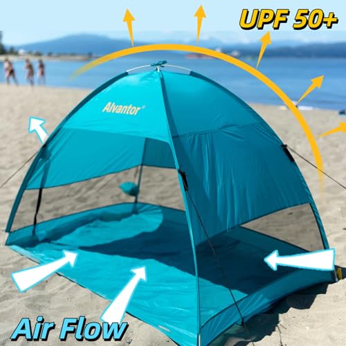 Alvantor® Beach Tent Beach Umbrella Outdoor Sun Shelter Cabana Automatic Instant Pop-Up UPF 50+ Portable Beach Shade Camping Fishing Hiking Canopy Easy Set Up Light Weight Windproof for 2-3 Person - color: Teal, size: 80"x48"x53"