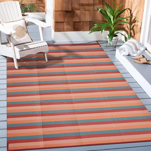 PureCozy Outdoor Waterproof Patio Rug 6x9 Plastic Straw Reversible Outside Orange Red Colorful Striped Carpet Lightweight Large Rug for Camping RV Porch Deck Balcony Beach - color: Stripe | Orange Red, size: 6' x 9' (Rectangular)
