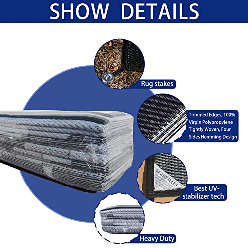 EEZ RV Products 6'x9' GW Heavy Duty Reversible/Durable Outdoor Patio/RV Mats (9ft x 6ft Grey) Come with Large Storage Bag & 6 Sets of Stakes and Washer - color: Grey, size: 6' x 9' (Rectangular)