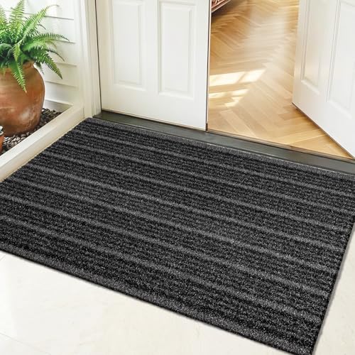Outdoor Front Door Mat 32" x 48", Dirt Trapping Outside Entrance Rug, Non Slip Shoe Scraper, Heavy Duty Commercial Rug for Patio, Garage, Traffic Area, Office, Roll Packing - color: Black, size: 32" x 48"