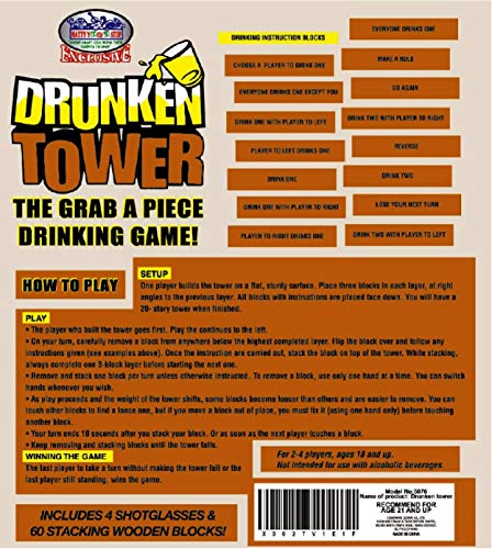 Homeware Deluxe Drunken' Tower The Grab A Piece Adult Party Game with Exclusive Matty's Toy Stop Storage Bag - Adult Party Game