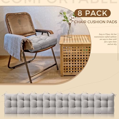 Vercraft 8 Pcs Outdoor Chair Cushions for Patio Furniture Wicker Chair Seat Cushion with Ties 18x18inch Square Water Resistant Tufted Seat Floor Pillows Dining Indoor(Gray) - color: Gray