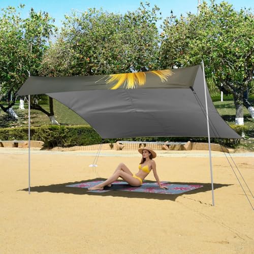 Cartoon Funny Pet Chicken Inquisitive Foldable Beach Tent UPF50+ Easy Setup Sun Shade with Sand Shovel, Sandbags for Family Trips, Picnics & Camping
