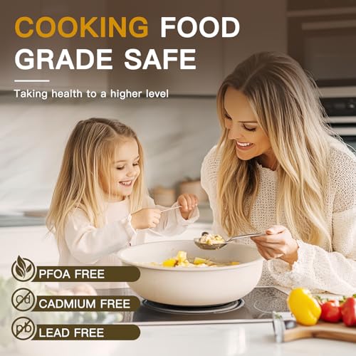 Astercook 23 Pcs Pots and Pans Set Non Stick, Ceramic Cookware Set Detachable Handle, RV Kitchen Cooking Set Removable Handles, Oven Safe, Induction Ready, Stackable, Cream White, Mothers Day Gifts