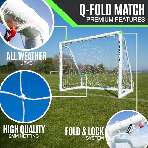 QuickPlay Q-Fold Match Soccer Goal – 30-Second Folding Design for Easy Setup | Portable Net for Backyard | Weatherproof Goal Post for Adults & Kids – [Single Goal] - style: 12 x 6'