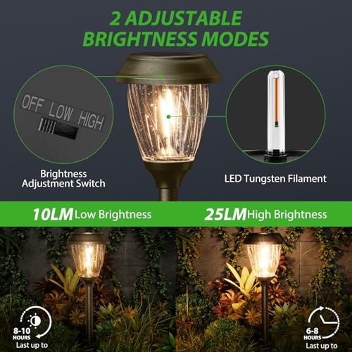 XMCOSY+ Solar Pathway Lights Outdoor, 6 Pack Decorative Bubble Glass Garden Lights, 10/25 LM Brightness Warm White Glow, Auto On/Off Waterproof Landscape Lighting for Yard Walkway Driveway Lawn Patio - color: Bronze