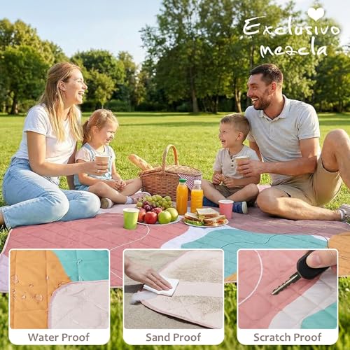 Exclusivo Mezcla Extra Large Waterproof Picnic Blankets 3 Layer, Sandproof and Foldable Outdoor Blanket for Beach Camping, Park and Travel - color: Abstract Red