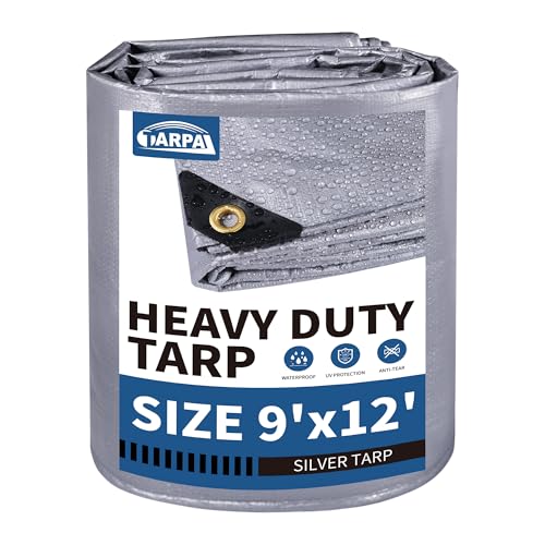 TARPAL 9x12 tarp,Heavy Duty Tarp 14mil Silver Reflective Tarps Waterproof with Grommets and Reinforced Edges UV Protection,Tear Resistant for Firewood,RV,Boat,Roof,Car,Camping - color: Silver, size: 9x12 Feet-Finished size