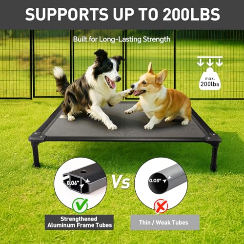 Sytopia 42'' Outdoor Elevated Dog Bed for Large Dogs, Chew-Proof Pet Camping Raised Cot with Breathable Mesh - Durable Frame, Cooling Hammock Bed, Non-Slip Feet, Waterproof, Easy Clean - size: Large