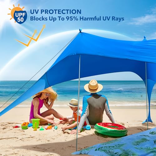 Beach Shade Canopy with Beach Blanket Phone Case Sun Shelter Umbrella UPF50+ Protection Portable 7.5X7.5Ft Camping Tents for Beach Outdoor Camping Backyard Picnics Easy to Set Up for Outdoor Camping - style: 7.5x7.5FT with 79" X 83"beach blanket