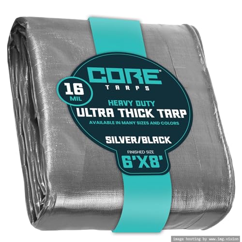 Core Tarps Extra Heavy Duty 16 Mil Tarp Cover, Waterproof, UV Resistant, Rip and Tear Proof, Poly Tarpaulin with Reinforced Edges for Roof, Patio, Pool, Boat (Silver/Black 6′ X 8′) - color: Silver/Black-16 Mil, size: 6′ X 8′