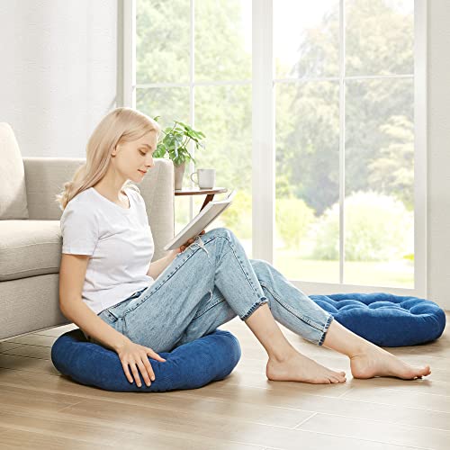 Degrees of Comfort Floor Cushion Pillow, Round Large Pillows Seating for Adults, Tufted Corduroy Floor Cushions for Living Room Tatami, Navy Blue, 22 Inch Single, 1 Count (Pack of 1) - color: Round | Navy | 1 Pack, size: 1 Pack