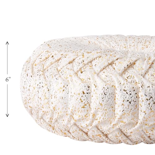 EUCIOR Round Throw Pillows,Gold and White Throw Pillows,Soft Spandex Velvet Fabric,Pumpkin Pleated Handmade White Round Velvet Decorative Pillow for Sofa Bedroom Livingroom - color: Velvet-golden-white
