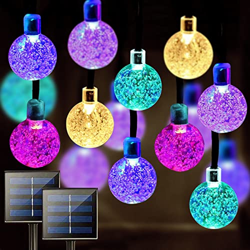 Jedavai Solar String Lights Outdoor 2 Pack 200 Led 80FT Multi-Color Crystal Globe Lights with 8 Lighting Modes, Waterproof Solar Powered Patio Lights for Garden Yard Porch Wedding Party Decoration - color: Multicolor, size: 80FT