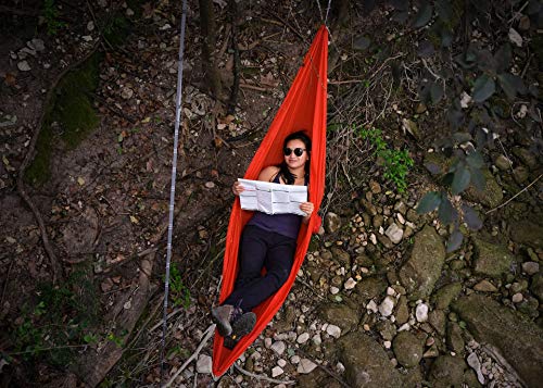 KAMMOK: Roo Single Ultra Light Hammock | Strong & 100% Recycled Fabric | Water Resistant, Ripstop Fabric | Comfortable, Packable, Lightweight (Adventure Grade, Ember Orange - color: Ember Orange, size: Roo Single Ultralight
