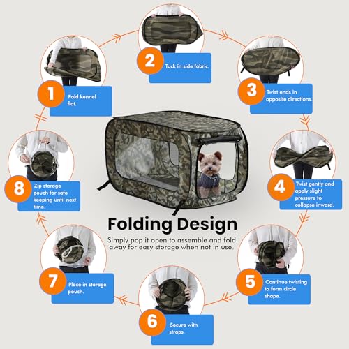 Beatrice Home Fashions Portable, Collapsible, Pop Up Kennel Travel Cat and Dog Crate, 32.5" L x 19.5" W x 19.5" H, Camo Green - color: Camo Green, size: 32.5"L x 19.5"W x 19.5"H