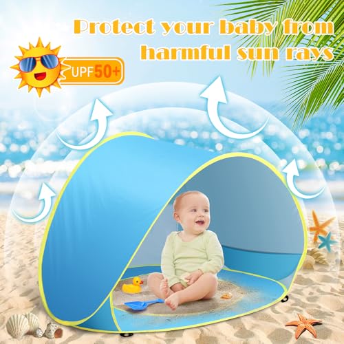 Baby Beach Tent with Pool, Pop Up Sun Shelter UPF 50+ UV Protection for Infant Toddlers, Portable Shade Tent with Carry Bag for Beach Outdoor Travel - color: Blue