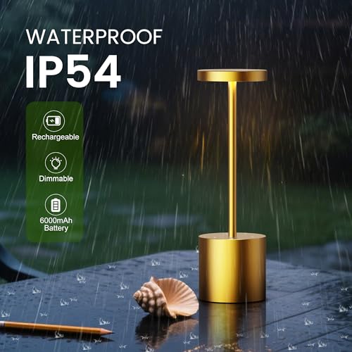 SAKRINGT 2 Pack Cordless Table Lamp Rechargeable, 5000mAh Battery Operated Portable Table Light,Dimming LED Table Lamp for Restaurant/Patio/Outdoor(Gold) - color: 2Pack Gold