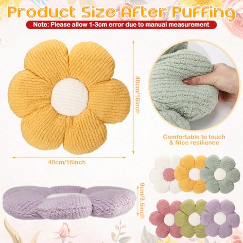 Coume 6 Pcs Flower Floor Pillows - 16 Inch Daisy Throw Pillows Cute Flower Decorative Floor Seat Cushions for Bedroom Home Sofa Chair Couch Decor(White, Pink, Purple, Yellow Green, Dark Green) - color: White, Pink, Purple, Yellow Green, Dark Green