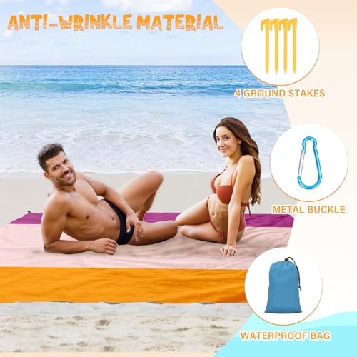 Beach Blanket Waterproof Sandproof 1-7 Adult Oversized 78 '' × 81 '' Lightweight Durable Compact Sand Free Extra Large Beach Mat for Travel Camping Hiking Picnic Blanket - color: 3pink, size: 78“x81”