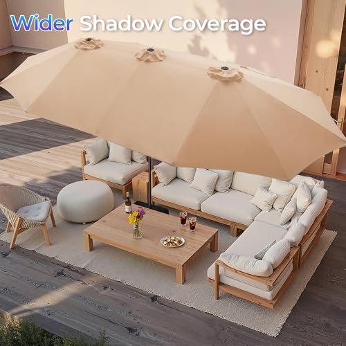 SUPERJARE 15FT Outdoor Patio Umbrella with Base Included, Double Sided Pool Umbrellas with Fade Resistant Canopy, Extra-Large Table Umbrella for Deck, Market, Backyard, Beige - color: Beige, size: 15ft