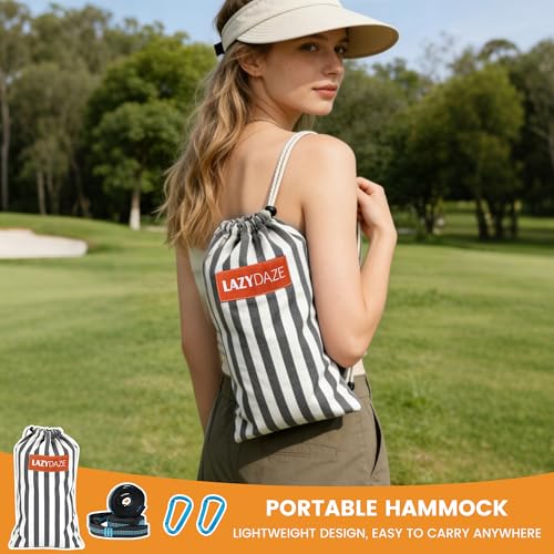 Lazy Daze Hammocks Double Brazilian Cotton Hammock, Extra Large Portable Outdoor Camping Hammock with Tree Straps & Travel Bag for Backyard Patio Poolside Indoor, 550lbs Capacity, Black & White - color: Black & White