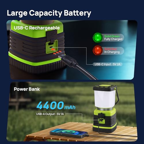 LED Camping Lantern Rechargeable, Consciot Camping Lights, 1000LM, 4 Light Modes, 4400mAh Power Bank, IPX4 Waterproof, Dimmable Tent Lights for Emergency, Power Outages, USB C Cable Included, 2 Pack - size: 1000 Lumens - 2