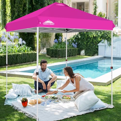 EAGLE PEAK Pop Up Canopy Tent with Wheeled Carry Bag, 8 Stakes, 4 Ropes, Easy Set Up Tent Canopy, 6.6x6.6 ft, Pink - color: Pink, size: 6.6x6.6