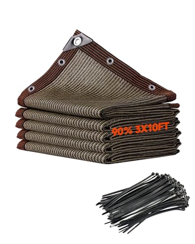 90% Fence Privacy Screen,3x10FT Shade Cloth Outdoor, Balcony Privacy Screen, Decor Fence Covering Privacy Patio,Blockage High Density Mesh for Yard/Garden/Plants, with Cable Zip Ties-Brown - color: Brown, size: 3X10FT