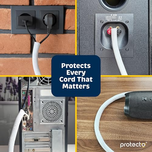 PROTECTO Heavy Duty Dog & Cat Cord Protector 10ft Long Sleeve, Easy-to-Use 3/8 in Cord Cover for Pet, Odorless White Color, No Chew Solution for Power, Audio & Video Wire Tubing, Fits 4-6 Cables - color: White, size: 3/8"-10ft - 1pk