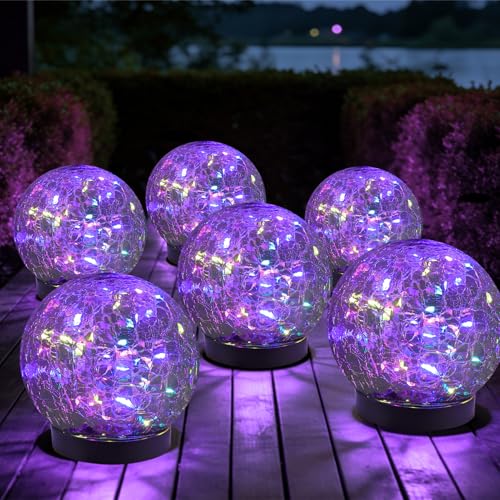 MLKNK Solar Globe Lights Outdoor Waterproof-Solar Balls-Solar Garden Lights-Orbs for Outside 6 Pack Cracked Glass Ball for Lawn Patio Yard Backyard Decorations - color: Multicolor, size: 6 globes