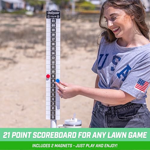 GoSports All Weather Metal Cornhole Scoreboard with Drink Holders - Black or White - Magnetic Outdoor Score Keeper for Yard Games - Set of 2 ScoreCaddy Tables - color: White