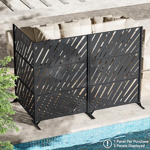 Modern Shade 4x6 FT Metal Privacy Screen with Artistic Modular Designs Decorative Patio Privacy Fence & Garden Divider, Freestanding Outdoor Metal Fence Panel, Weather-Resistant (Slant Linea) - size: 1 Panel (Slant Linea)