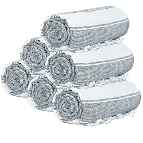 GLAMBURG Peshtemal Turkish Towel - Beach Towels Oversized 36x71 Set of 6, Soft Durable Absorbent Extra Large Bath Sheet Hammam Towel for Adults - Charcoal Grey - color: Charcoal, size: 6 Pack