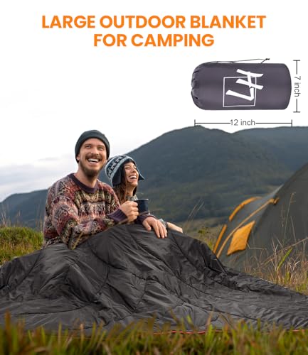 Outdoor Puffy Camping Blanket, Lightweight Down Alternative Puffy Waterproof Stadium Blanket with Portable Bag, Lightweight Camping Blanket for 2 People, Cold Weather, Sports, Travel, Car, 79*54 inch - color: Black