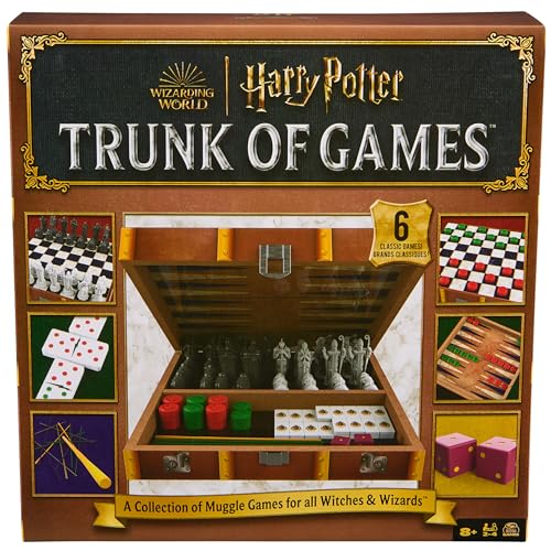 Spin Master Games, Wizarding World of Harry Potter Trunk of Games 6-in-1 Wooden Storage Box, for Muggle Fans of Harry Potter Movies, Chess Wizard, Pick-Up Wands & More, 2-4 Players, for Ages 8 & Up - color: 6-in-1 Game Box