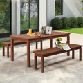 Outvita 3 Piece Outdoor Dining Set, Wood Patio Table and Benches, Indoor Outdoor Patio Furniture for Backyard, Poolside, Entryway, Porch