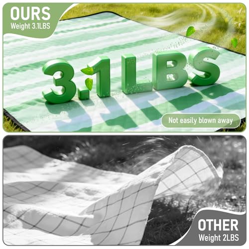 Big Picnic Blankets Beach Blanket Waterproof Sandproof, 80''x80'' Giant 5-Layer Outdoor Camping Blanket Rug Easily Foldable Picnic Mat for Grass, Hiking, Travel, Concerts, Indoor - color: Green