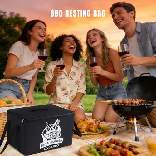 BBQ Insulated Food Bag - 5-Layer Thermal Cooler/Warmer for Grilling, Picnics | Collapsible, Waterproof, Large Capacity (Fits Roasts, Burgers & More) - color: Black
