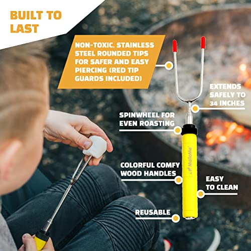 MalloMe Smores Sticks for Fire Pit -Rotating 34 inch Marshmallow Roasting Sticks Smores Kit Outdoor -Accessories for Campfire- Smore Skewers Hot Dog Fork, Camping Essentials Bonfire Gear Long (4 Pack) - size: Set of 4