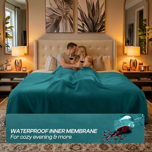 Luciphia 100% Waterproof Blanket for Adults or Large Dogs, Soft Polar Fleece XL Pet Throw Blankets for Bed Couch Protector Washable, Reversible Leakproof Furniture Protection,Teal Camel,82x90 inch - color: Jade Horizon, size: Twin (82x90 inch)