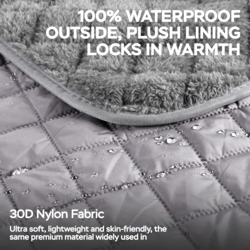 Waterproof Camping Blanket - Cozy Coral Fleece Lining, Triple Layers Warm Comfy Foldable for Camping Stadium, Beach, Picnic, Grass, Concerts, Car, Dog, 51''X 70'' Grey - color: Grey