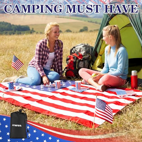 Frienda American Flag Pocket Picnic Mat with Storage Bag Sandproof Waterproof Foldable Beach Camping Mat 50" x 60" Patriotic Red White Blue Outdoor Blanket for Hiking Camping Travel Beach Park