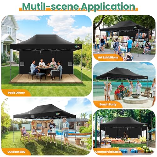 COBIZI 10x15 FT Heavy Duty Pop up Canopy with 4 Removable Sidewalls, Easy up Gazebo High Stability, All Weather Sunshade 100% Waterproof Outdoor Canopy Tents with Carry Bag, Black - color: Black, size: 10x15 with 4 sidewalls