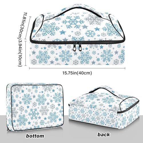 Christmas Snowflake Pizza Bag Thermal Tote Winter Blue White Sliver Xmas Insulated Casserole Cookware Carrier for Hot or Cold Food Fits 15" x 11" Baking Dish for Pockluck, Parties, Picnic,and Cookouts - color: Snowflake White